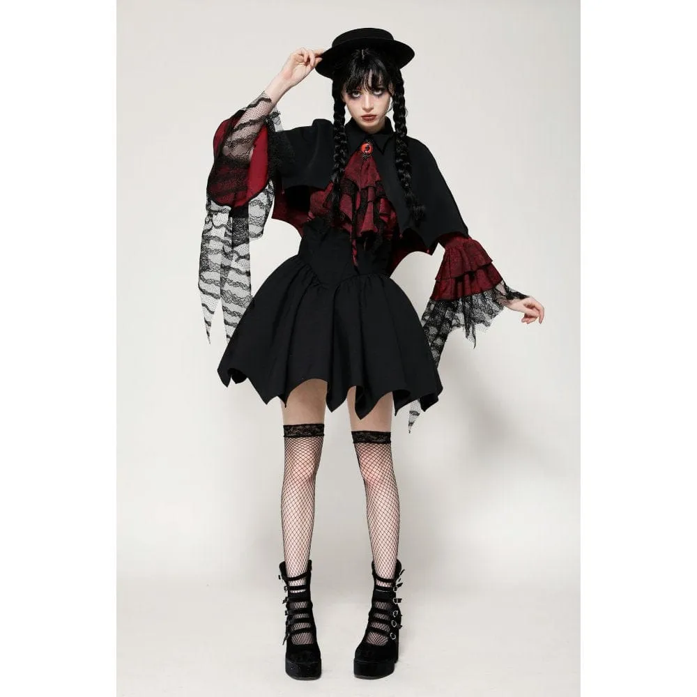 Women's Gothic Batwing Diamond Cape Black Red