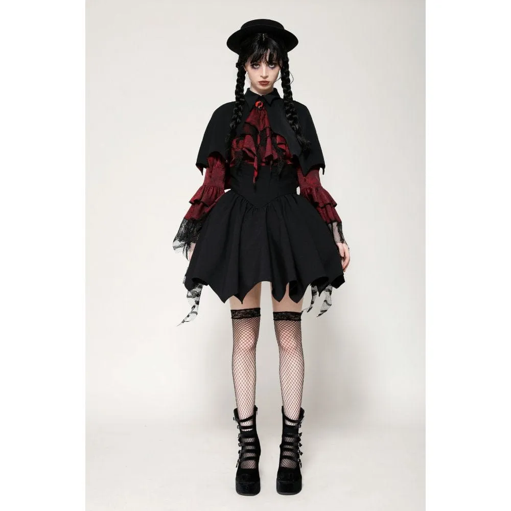 Women's Gothic Batwing Diamond Cape Black Red