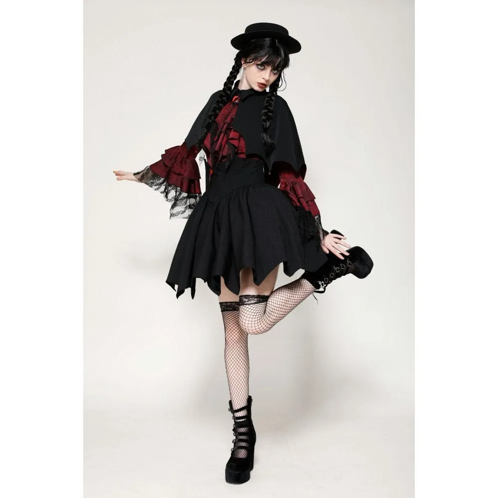 Women's Gothic Batwing Diamond Cape Black Red