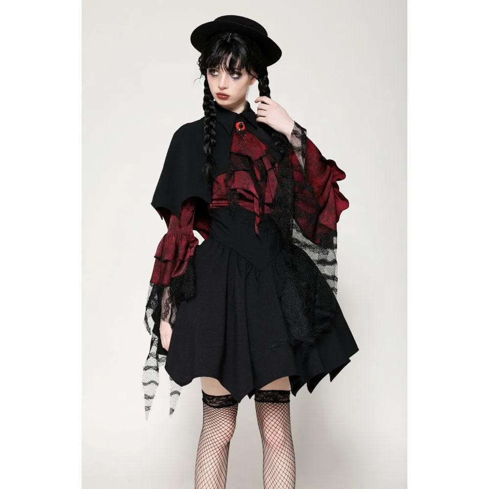 Women's Gothic Batwing Diamond Cape Black Red