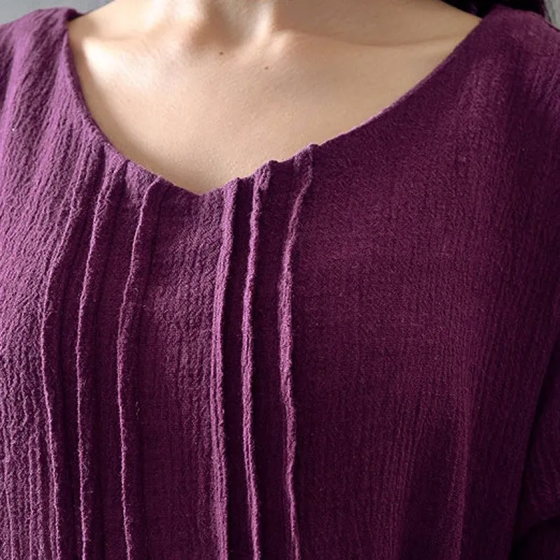 Womens V-Neck Long Sleeve Floor-length Loose Maxi Dress