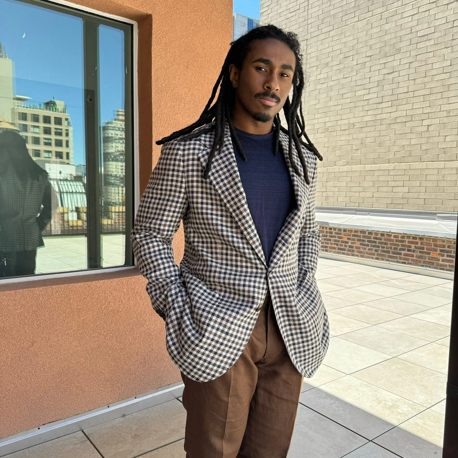 x Sartoria Carrara: unlined sport coat in Marling & Evans wool silk linen guncheck